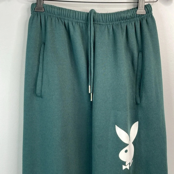Playboy Booty Spellout Graphic Jogger Sweatpants Forest Green Bunny Pockets S - Picture 3 of 11